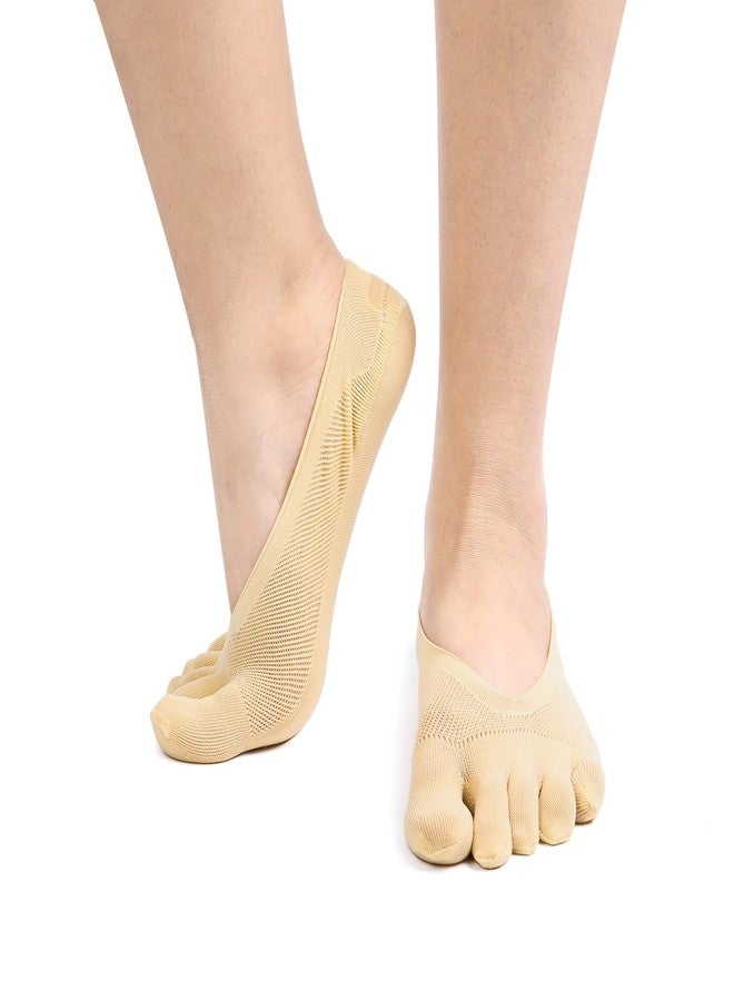 Soxbang 4 Pairs Women No Show Toe Socks Five Finger Liner Socks Non-Slip for Sneaker Boat Shoes,4 Beige - Image 2